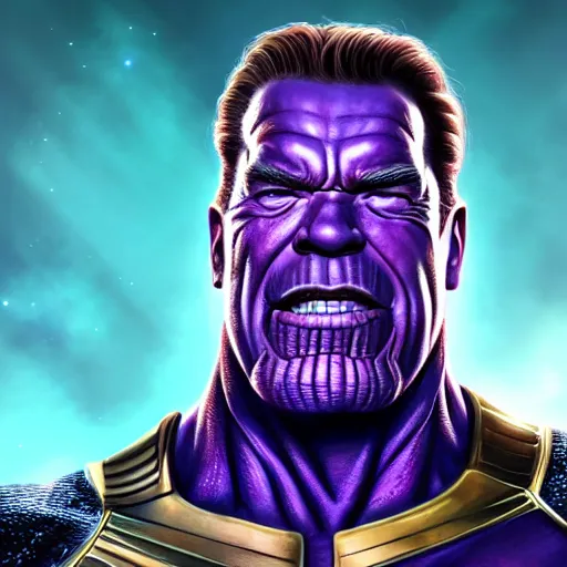 Prompt: arnold schwarzenegger as thanos, highly detailed, amazing digital art, cinematic, trending on artstation, 4K HD