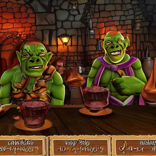 Prompt: orcs at a fancy restaurant ordering manflesh from the menu H- 1024 W- 1024