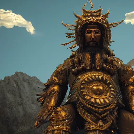 Prompt: turkic god of sky, tengri, cinematic lighting, render quality 8 k, detailed