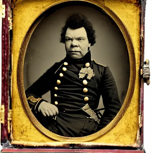 Image similar to A daguerreotype of Craig Charles dressed in 19th century military uniform, regal, refined, highly detailed