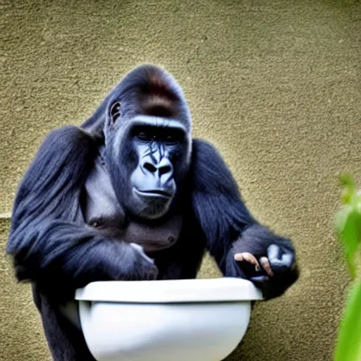 Image similar to gorilla poking its head out of a toilet, only the top half of its head is visible