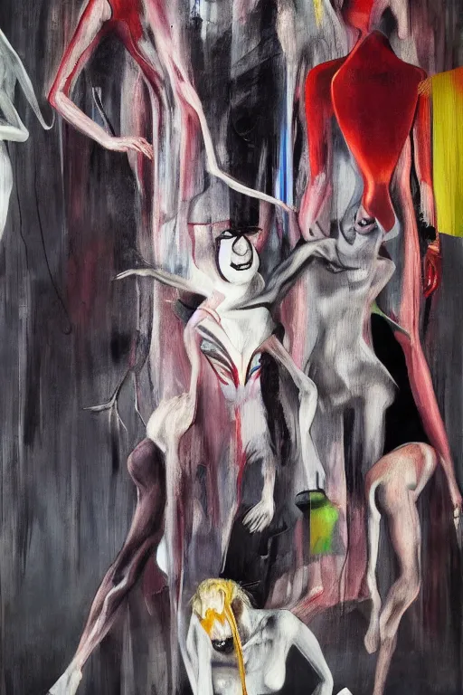 Image similar to crazy fashion catwalk, hauntingly surreal, highly detailed painting by francis bacon, edward hopper, adrian ghenie, gerhard richter, and james jean soft light 4 k,