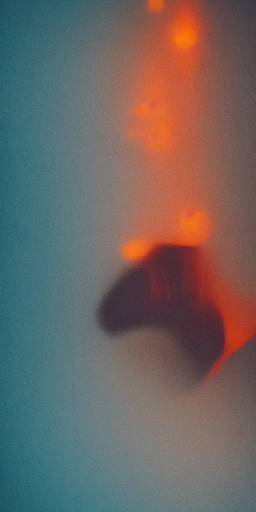 Image similar to a blurry closeup picture of grasping neck, dripping wet, no face, macro photography, long exposure photograph, surrealism, anamorphic bokeh, cozy, soft light, cyan and orange, caustic, atmospheric fog, octane render, cinematic