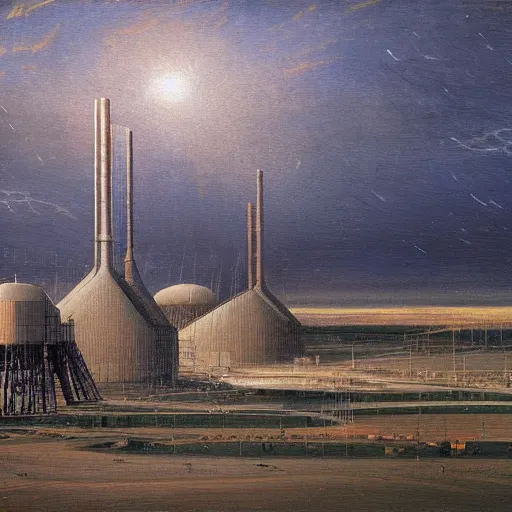 Prompt: modern particle accelerators, oil painting, by Caspar David Friedrich, 4k,