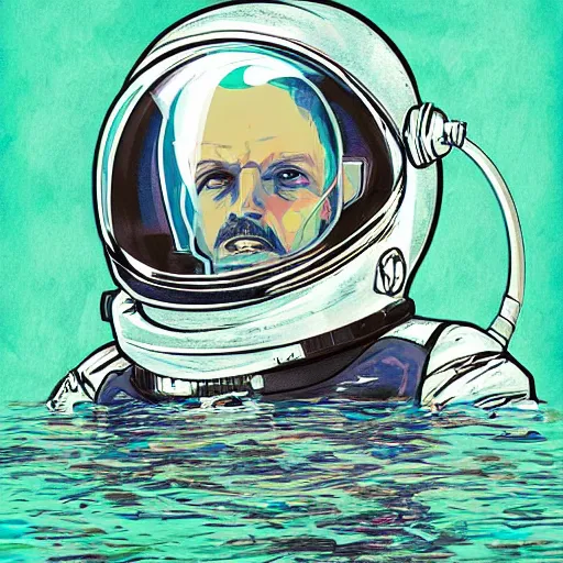 Image similar to matt chinworth illustration of an astronaut underwater