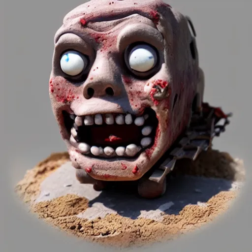 Image similar to zombie apocalypse thomas the tank engine clay sculpture, ominous