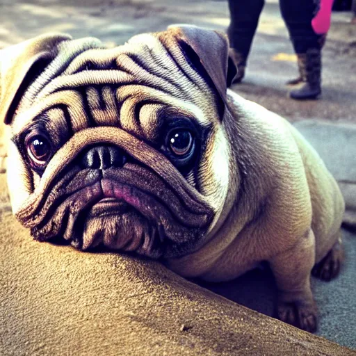 Image similar to a Tardigrade Pug Hybrid, A tardigrade that looks like a pug, afternoon hangout, good times photograph, candid