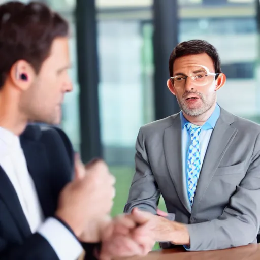 Prompt: stock photo of businessman talking on a bluetooth headset made out of a brownie