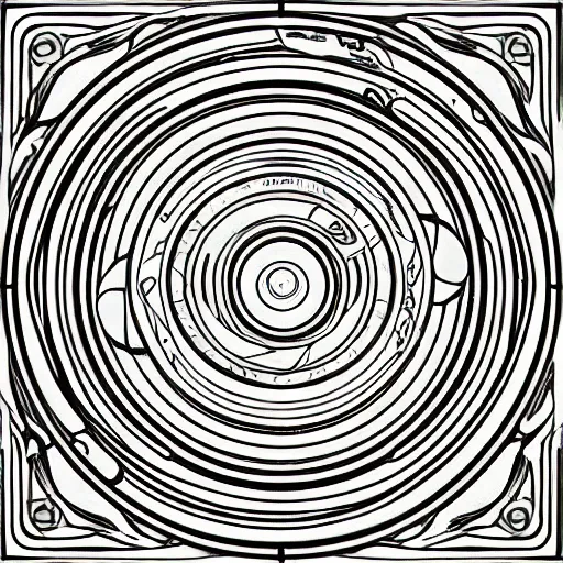 Prompt: art nouveau floor pattern, solar system, scifi inspired, thin lines, black and white