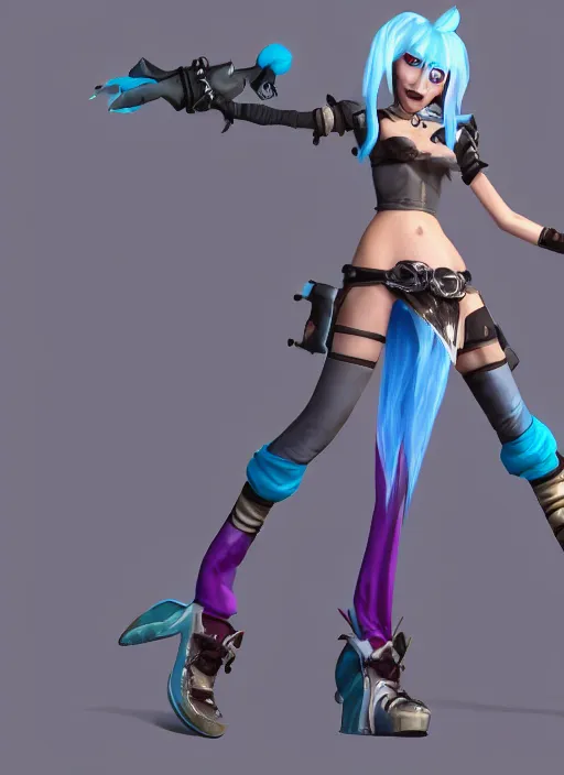 Image similar to jinx from league of legends in icebox in the style of valorant, cartoon, fps, realism, unreal engine 5