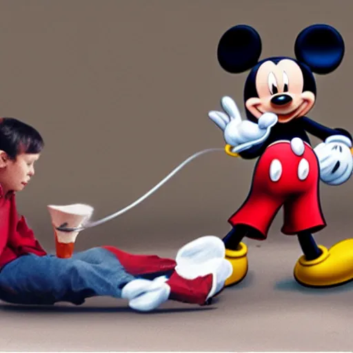 Prompt: mickey mouse attacking people