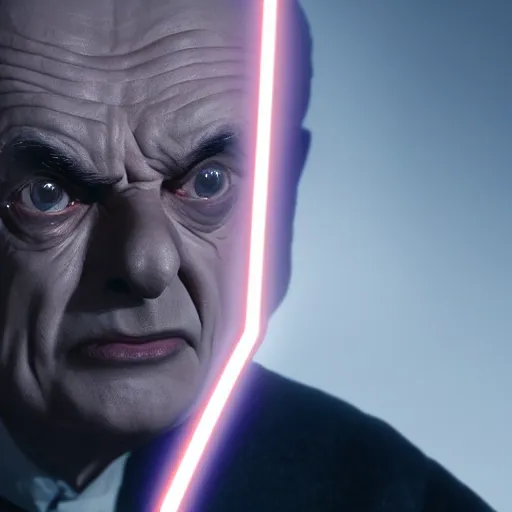 Image similar to mr. bean is darth sidious in star wars, 4 k, studio portrait, photography, cinematic lighting, highly detailed