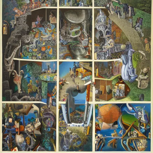 Image similar to a highly detailed intricate painting by Jackson Pollack and Bosch and Dali and MC Escher