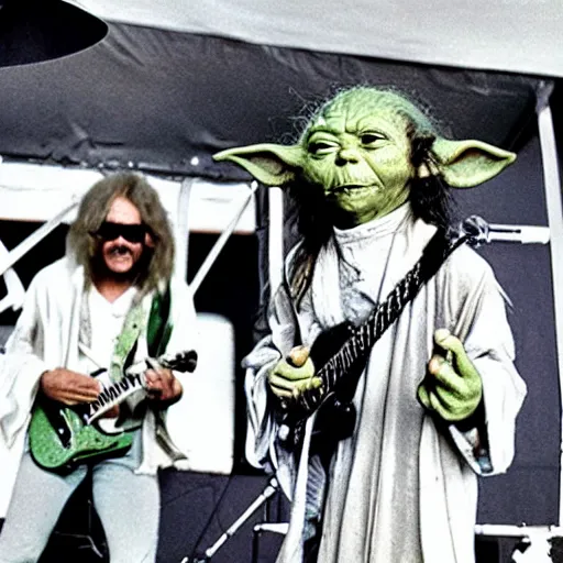 Image similar to yoda performing at woodstock