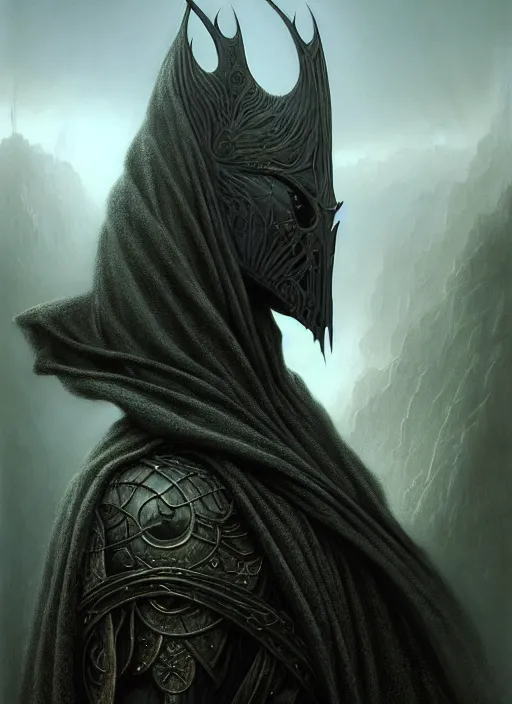 Image similar to closeup portrait shot of a nazgul in a scenic dystopian environment, intricate, elegant, highly detailed, centered, digital painting, artstation, concept art, smooth, sharp focus, illustration, artgerm, tomasz alen kopera, peter mohrbacher, donato giancola, joseph christian leyendecker, wlop, boris vallejo