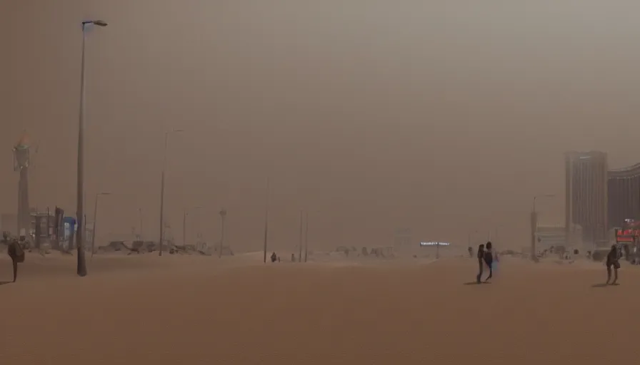 Image similar to Las Vegas under a lot of sand during a sandstorm by David Mcleod, hyperdetailed, artstation, cgsociety, 8k