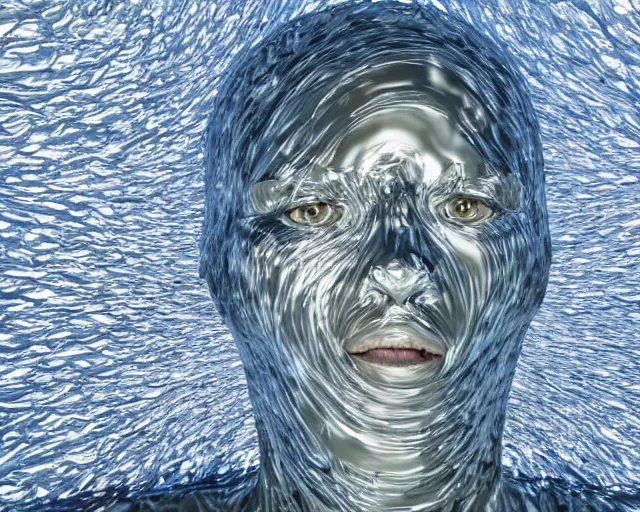 Image similar to a giant abstract sculpture of a human head wrapped in cling film, in the style of chad knight, award winning, cinematic, hyper - realistic, very detailed, realistic water splashes, ray tracing, 8 k resolution, long - shot, sharp focus, low angle, 8 5 mm photograph, wide lens