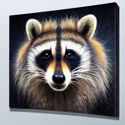 Prompt: portrait of a cute fluffy raccoon with long colorful flowing lion mane with mohawk hairstyle hybrid animal detailed painting 4 k