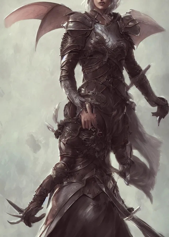 Prompt: a beautiful hyper realistic detailed epic concept art showing a noble knight women and her spirit raccoon above her, by artgerm, charlie bowater, in the style of dragon age, featured on artstation