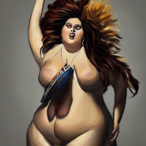 Image similar to fat woman fashion, gucci catwalk, oil painting, digital art, ultradetailed, artstation