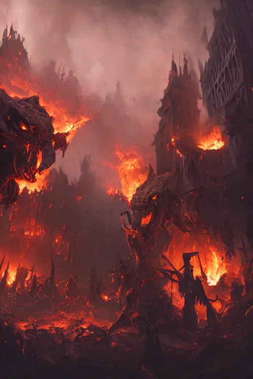 Image similar to Goblins burning down an orphanage, dramatic lighting, cinematic, establishing shot, extremely high detail, foto realistic, cinematic lighting, post processed, concept art, high details, cinematic, 8k resolution, beautiful detailed, photorealistic, digital painting, artstation, concept art, smooth, sharp focus, artstation trending, octane render, unreal engine