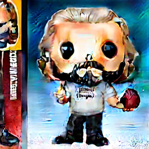 Image similar to The Dude Jeff Bridges holding bowling ball as a Funko Pop