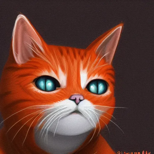 Prompt: An orange cat, the cat with a happy face, in a room, digital art, artstation