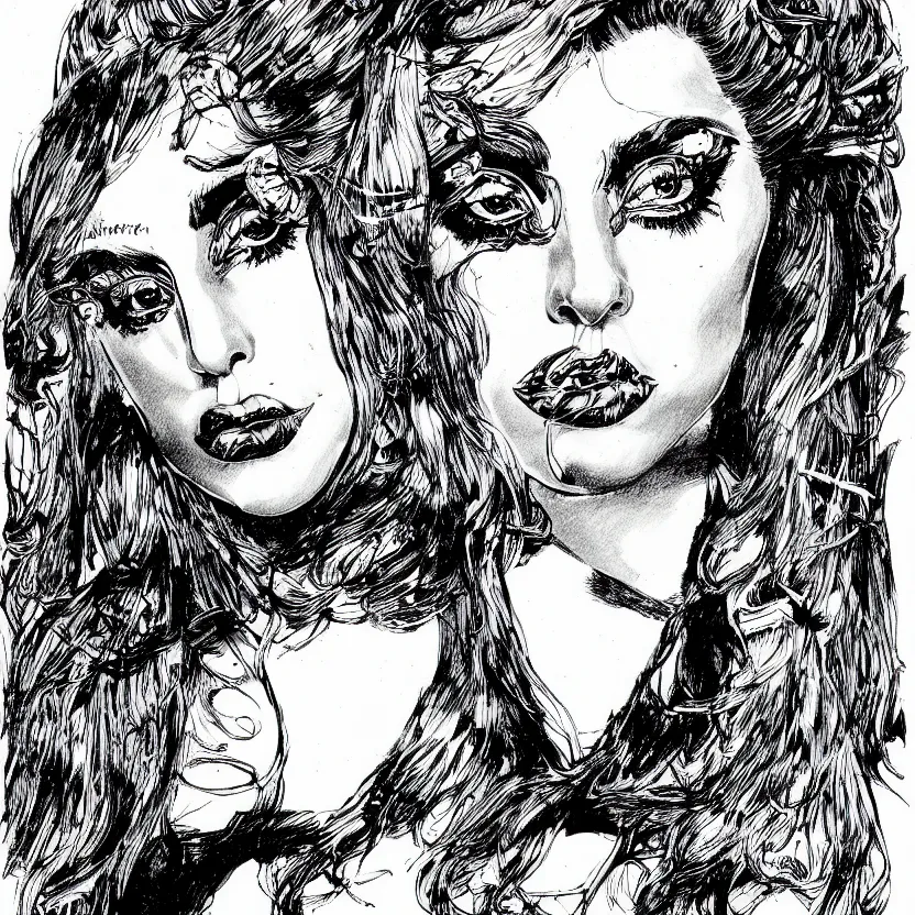 Image similar to portrait of lady gaga in the style of marc silvestri pen and ink drawing, high detail