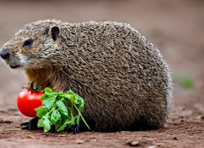 Image similar to groundhog eating a tomato