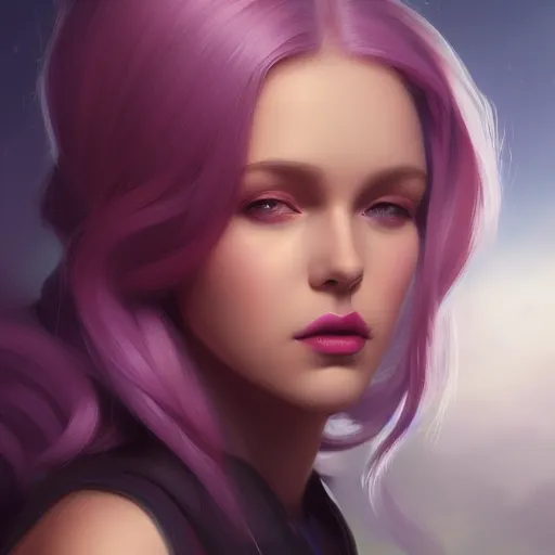 Prompt: a painting of a woman with purple hair, a character portrait by Charlie Bowater, cgsociety, fantasy art, digital painting, ilya kuvshinov, speedpainting