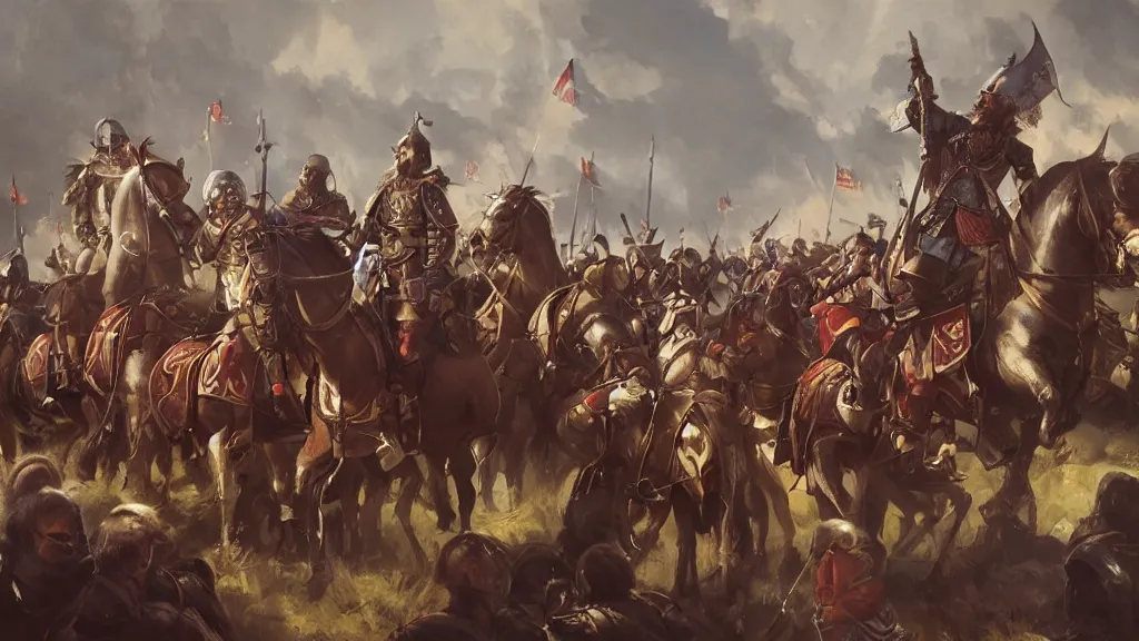 Image similar to william the conqueror and his army arrive at mcdonalds, painting by yuumei, bayard wu, wlop, tim white, ross tran, 4 k