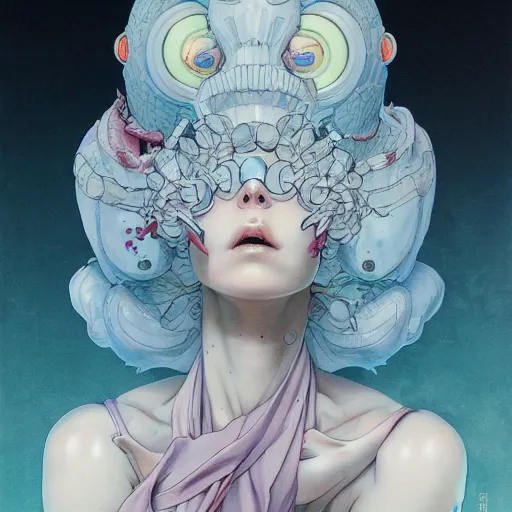 Image similar to prompt : wierd character portrait soft light painted by james jean and katsuhiro otomo and erik jones, inspired by evangeleon anime, smooth face feature, intricate oil painting, high detail illustration, sharp high detail, manga and anime 1 9 9 9