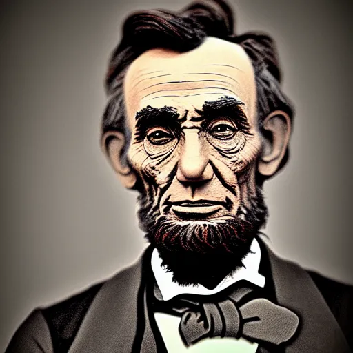 Image similar to 8k hyper realistic HDR portrait photo of redneck with Abe Lincoln’s face