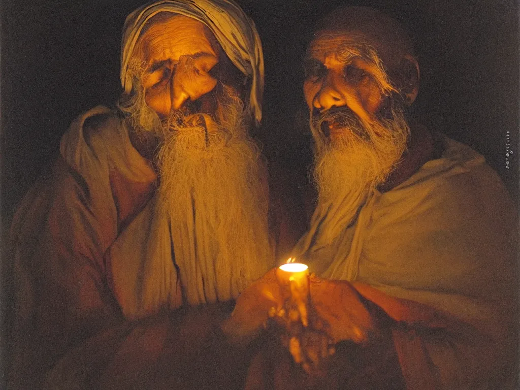 Image similar to Expressive portrait of an old Indian mystic. Candlelight. Painting by Georges de la Tour, August Sander