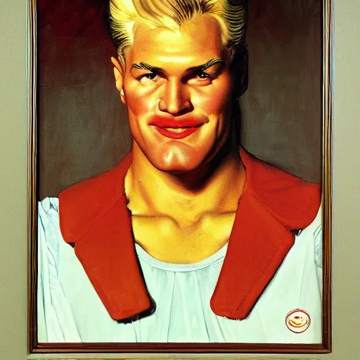 Prompt: a portrait painting of Flash Gordon. Painted by Norman Rockwell