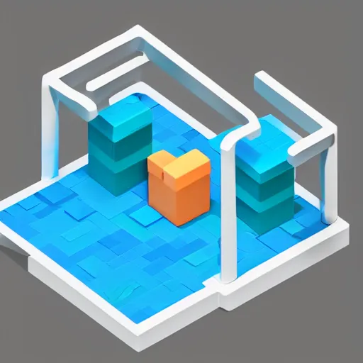 Prompt: cubby isometric crate 3 d icons for mobile game, stylized, blue scheme, octane render