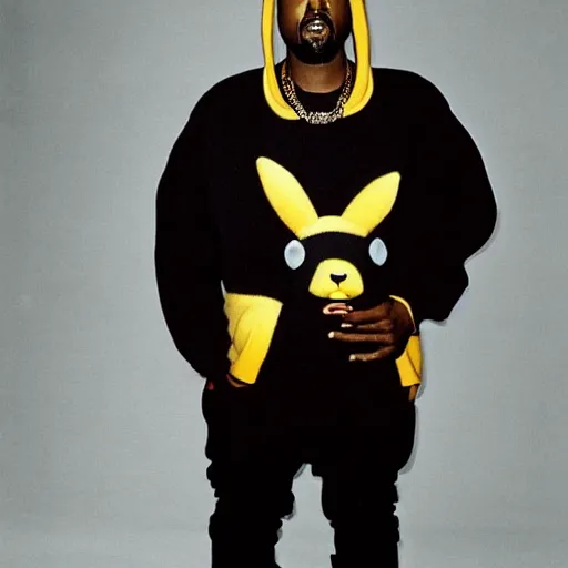 Image similar to Kanye West in a pikachu outfit for a 1990s sitcom tv show, Studio Photograph, portrait C 12.0