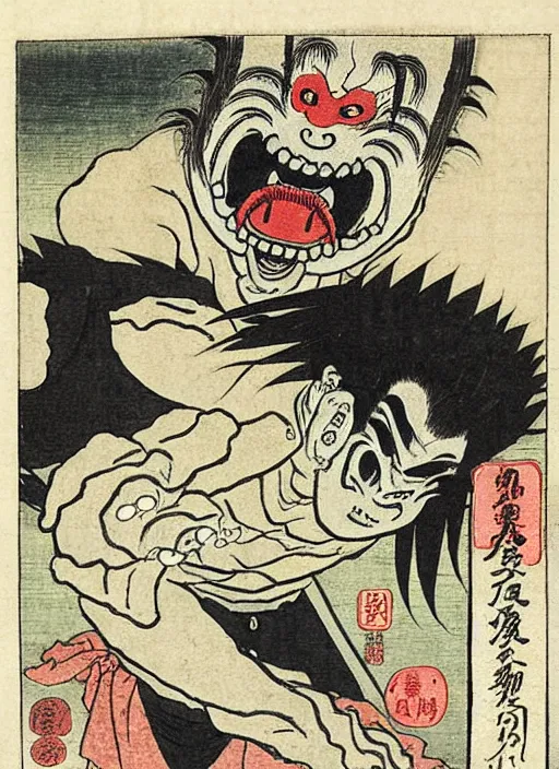 Prompt: universal frankenstein as a yokai illustrated by kawanabe kyosai and toriyama sekien