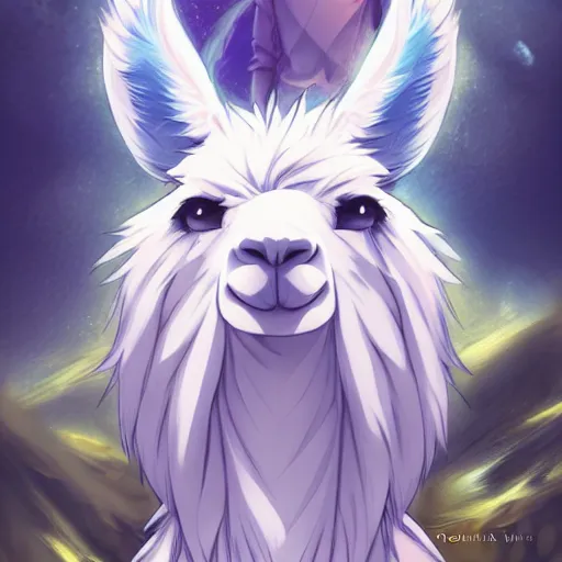 Image similar to portrait of a llama, anime fantasy illustration by tomoyuki yamasaki, kyoto studio, madhouse, ufotable, comixwave films, trending on artstation
