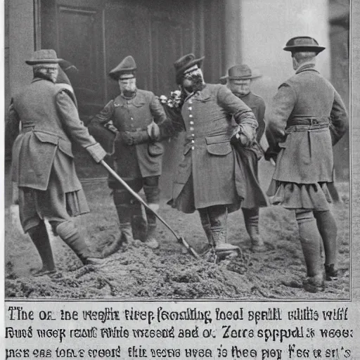 Image similar to the zepps are going up at night, and coming down by day ; and [ john ] bull is busy burying the foes who come to stay. old kaiser bill cracks hardy, and he says he's overjoyed, because in burying the dead he's keeping [ john ] bull employed, 1 9 1 6 photo