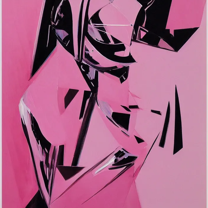 Prompt: abstract portrait of a knight in pink, geometric, anime style, caravaggio, syd mead