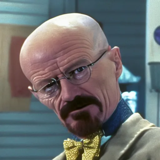 Prompt: A still of Walter White in Willy Wonka and the Chocolate Factory (1971)