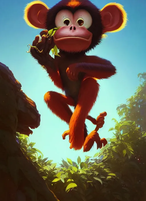 Image similar to Highly detailed portrait of Monkey from Ape escape, Stephen Bliss, unreal engine, fantasy art by Greg Rutkowski, Loish, Rhads, ferdinand knab, Makoto Shinkai and Lois van baarle, ilya kuvshinov, rossdraws, Tom Bagshaw, alphonse mucha, global illumination, radiant light, detailed and intricate environment