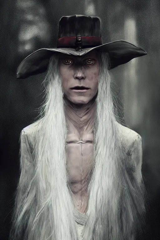 Image similar to a portrait of a toned male automaton with long white hair and pale skin with joints still visible by greg rutkowski, sung choi, mitchell mohrhauser, maciej kuciara, johnson ting, maxim verehin, peter konig, bloodborne, 8 k photorealistic, cinematic lighting, hd, high details, dramatic, dark atmosphere, trending on artstation