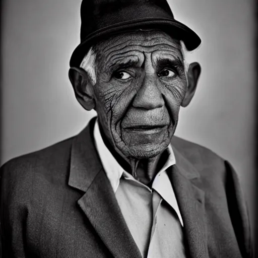 Image similar to black and white photo, portrait of 80 year old cuban man by richard avedon, realistic, Leica, medium format, cinematic lighting, wet plate photography, parallax, high resolution,