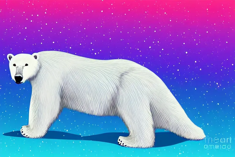 Prompt: a relaxed polar bear looking to the sky by lisa frank, digital art,