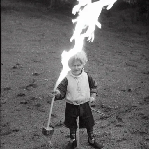 Image similar to photo, an 1 8 0 0's english explorer holding a burning torch while crawling through a 1 9 9 0's mcdonald's play place