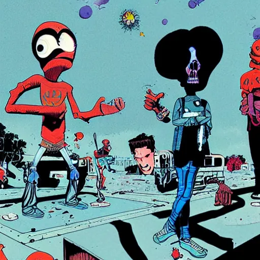 Prompt: every planet we reach is dead, art by jamie hewlett