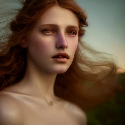 Image similar to photographic portrait of a stunningly beautiful art nouveau female in soft dreamy light at sunset, contemporary fashion shoot, by edward robert hughes, annie leibovitz and steve mccurry, david lazar, jimmy nelsson, breathtaking, 8 k resolution, extremely detailed, beautiful, establishing shot, artistic, hyperrealistic, beautiful face, octane render