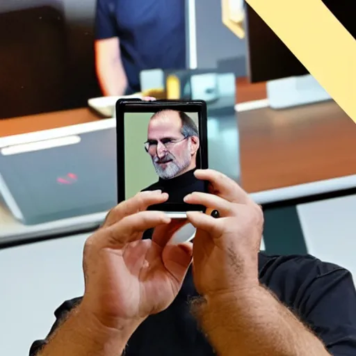 Prompt: steve jobs using galaxy fold3